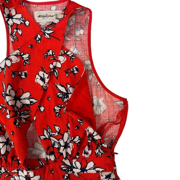 Abercrombie & Fitch Dress Womens XS Red Floral Crisscross Halter Skater Keyhole - Picture 7 of 13